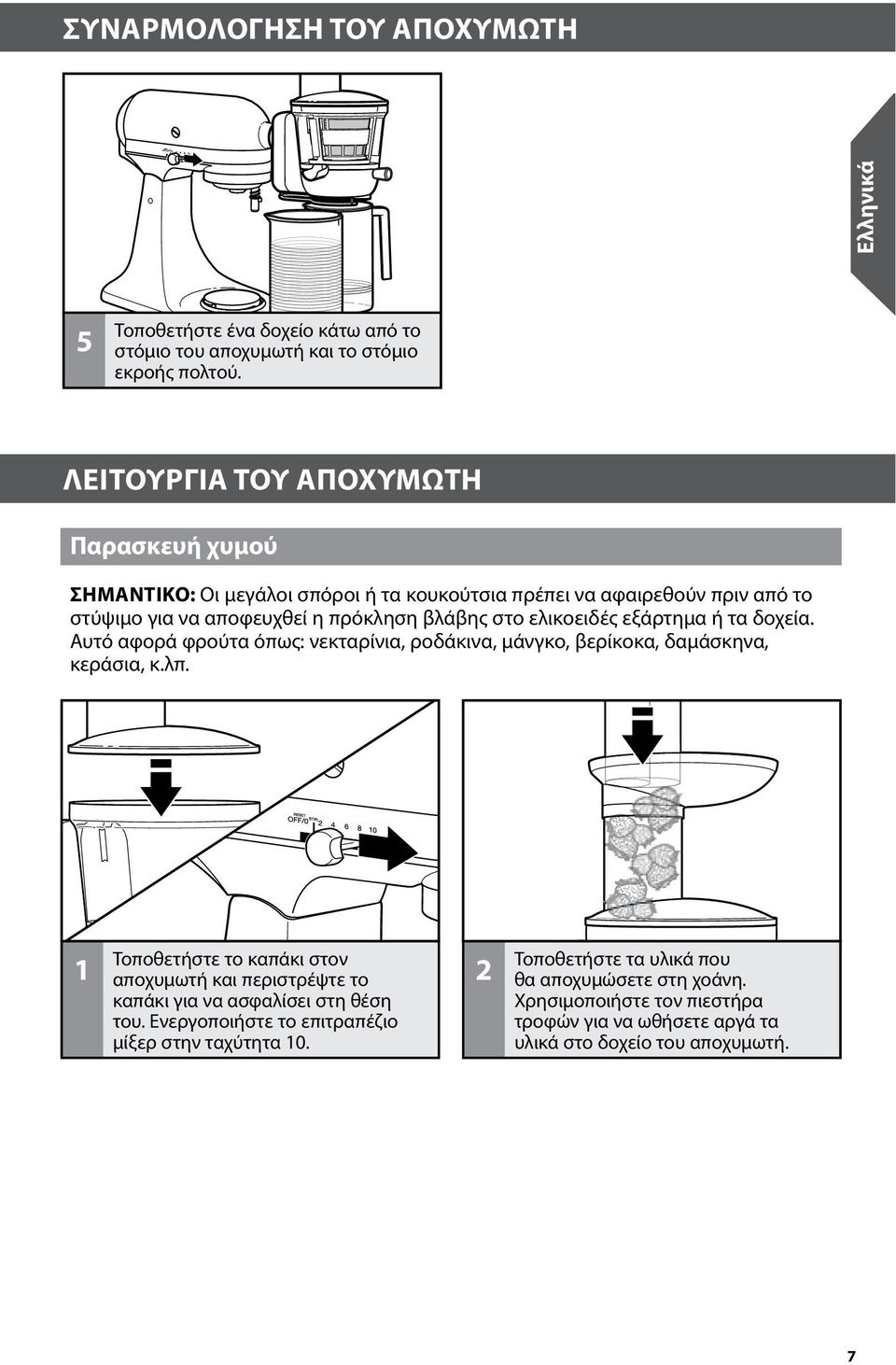 ελικοειδές εξάρτημα ή τα δοχεία. Αυτό αφορά φρούτα όπως: νεκταρίνια, ροδάκινα, μάνγκο, βερίκοκα, δαμάσκηνα, κεράσια, κ.λπ.