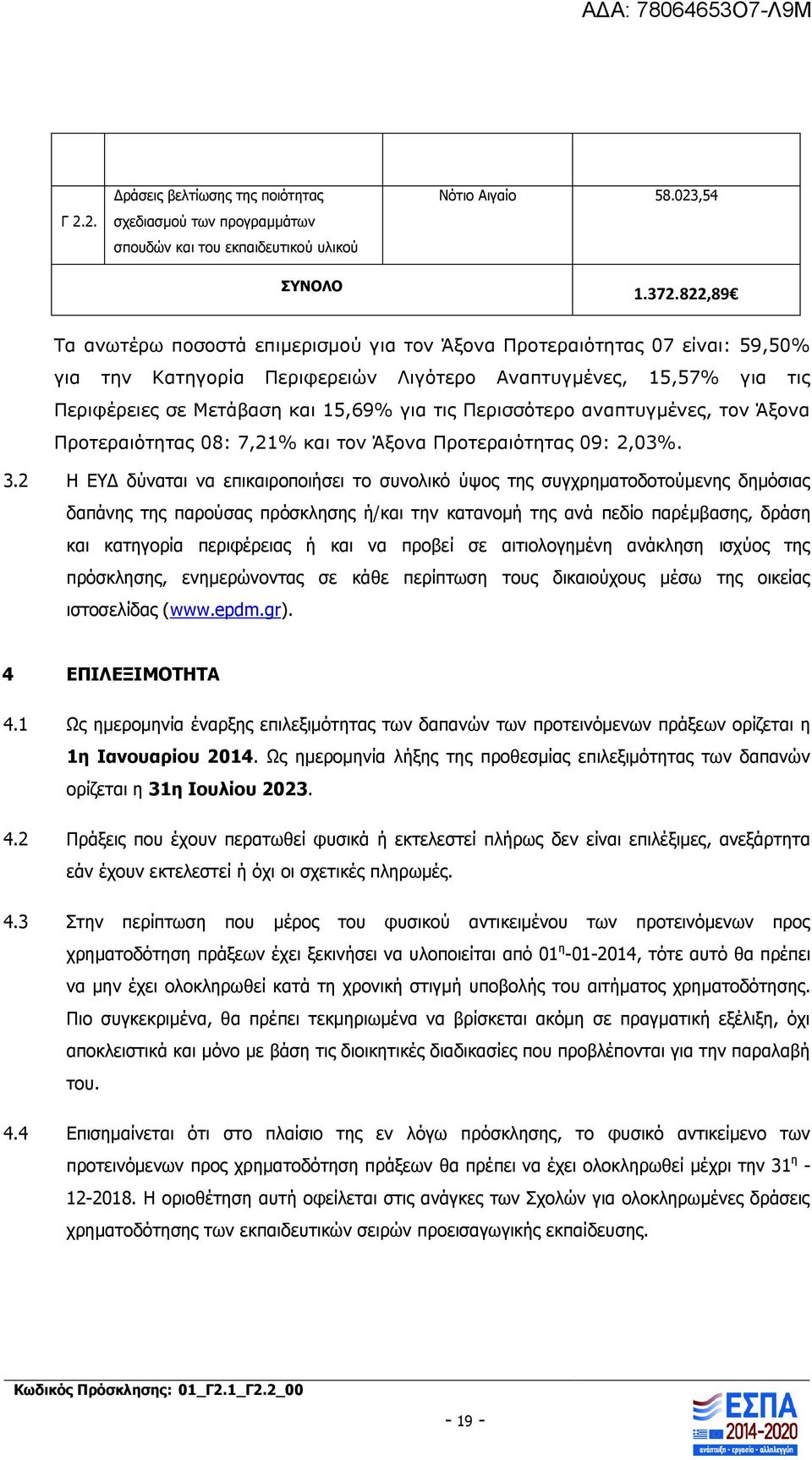 Περισσότερο αναπτυγμένες, τον Άξονα Προτεραιότητας 08: 7,21% και τον Άξονα Προτεραιότητας 09: 2,03%. 3.