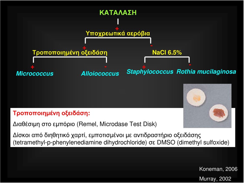 Διαθέσιμη στο εμπόριο (Remel, Microdase Test Disk) Δίσκοι από διηθητικό χαρτί, εμποτισμένοι με