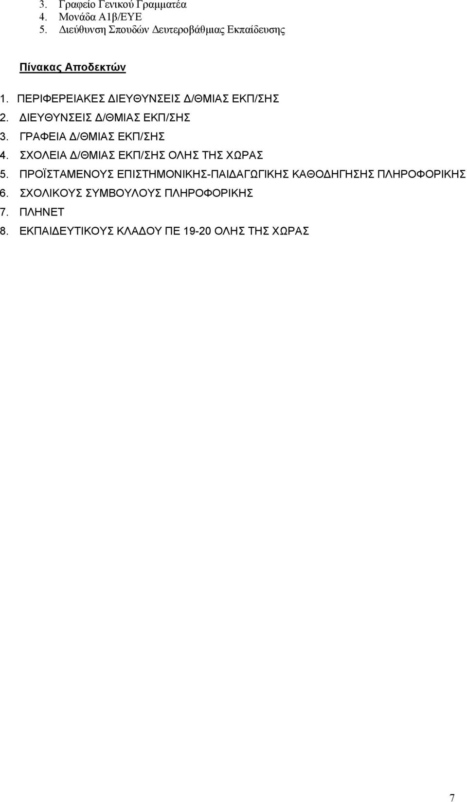 ΠΕΡΙΦΕΡΕΙΑΚΕΣ ΔΙΕΥΘΥΝΣΕΙΣ Δ/ΘΜΙΑΣ ΕΚΠ/ΣΗΣ 2. ΔΙΕΥΘΥΝΣΕΙΣ Δ/ΘΜΙΑΣ ΕΚΠ/ΣΗΣ 3. ΓΡΑΦΕΙΑ Δ/ΘΜΙΑΣ ΕΚΠ/ΣΗΣ 4.