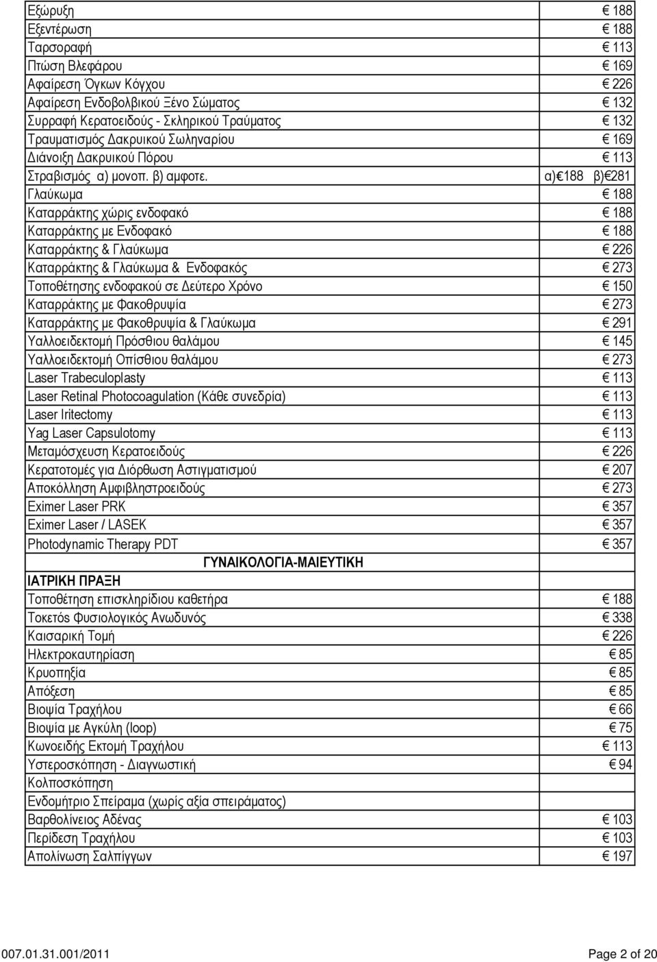 α) 188 β) 281 Γλαύκωµα 188 Καταρράκτης χώρις ενδοφακό 188 Καταρράκτης µε Ενδοφακό 188 Καταρράκτης & Γλαύκωµα 226 Καταρράκτης & Γλαύκωµα & Ενδοφακός 273 Τοποθέτησης ενδοφακού σε εύτερο Χρόνο 150