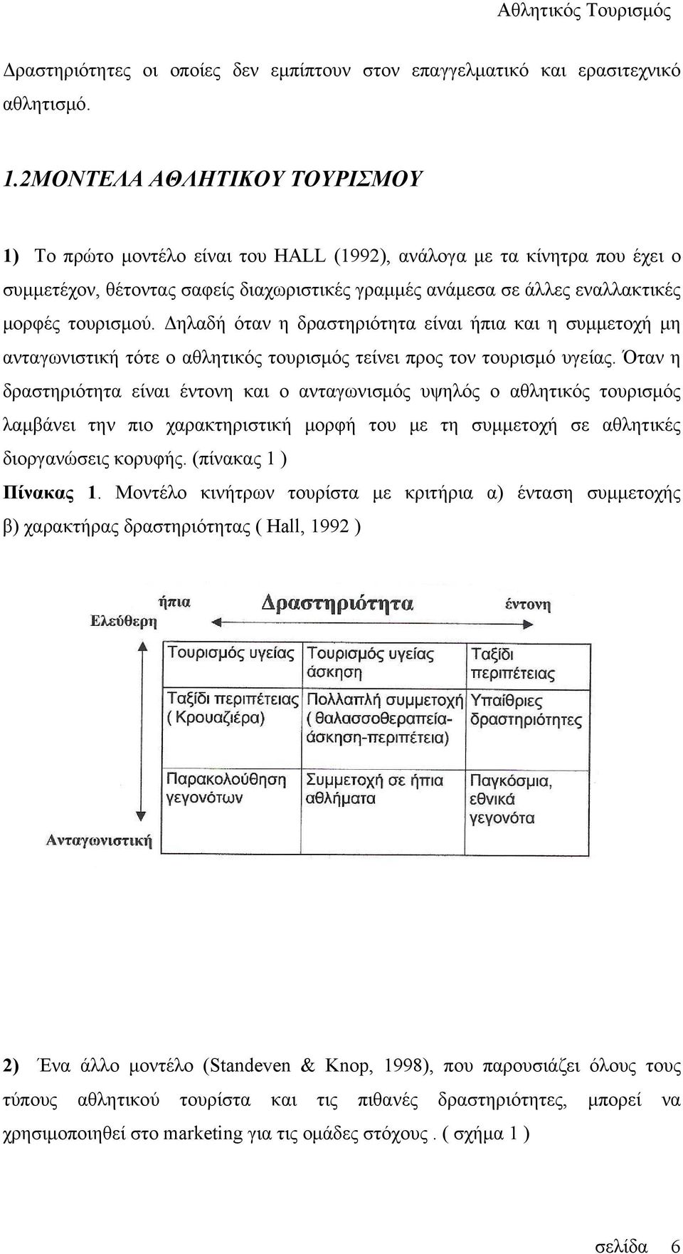 τουρισμού. Δηλαδή όταν η δραστηριότητα είναι ήπια και η συμμετοχή μη ανταγωνιστική τότε ο αθλητικός τουρισμός τείνει προς τον τουρισμό υγείας.