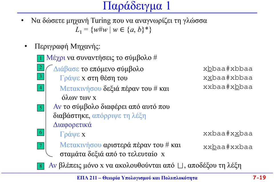 διαβάστηκε, απόρριψε τη λέξη Διαφορετικά 6 Γράψε x 7 Μετακινήσου αριστερά πέραν του # και σταμάτα δεξιά από το τελευταίο x 8 Αν βλέπεις μόνο x