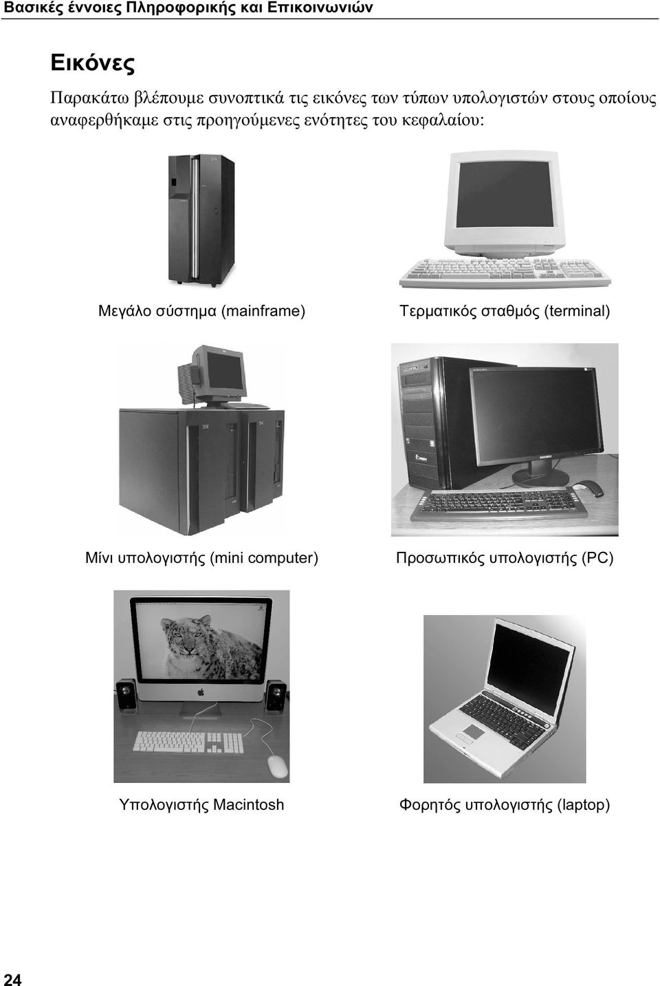 κεφαλαίου: 24 Μεγάλο σύστημα (mainframe) Τερματικός σταθμός (terminal) Μίνι υπολογιστής
