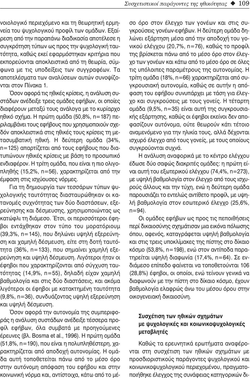 υποδείξεις των συγγραφέων. Τα αποτελέσματα των αναλύσεων αυτών συνοψίζονται στον Πίνακα 1.