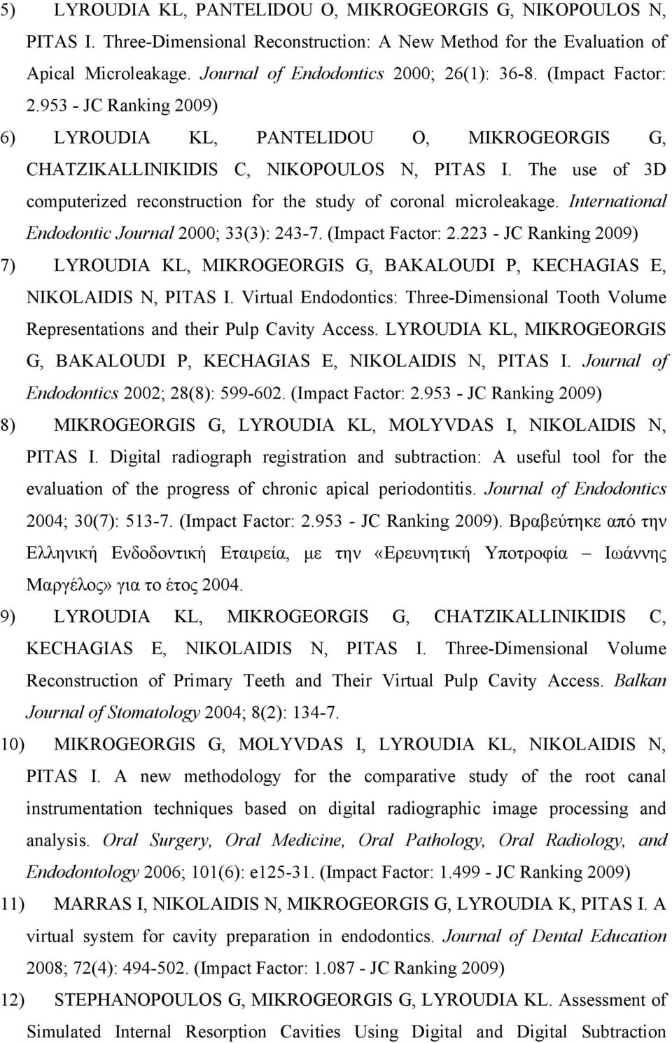 The use of 3D computerized reconstruction for the study of coronal microleakage. International Endodontic Journal 2000; 33(3): 243-7. (Impact Factor: 2.