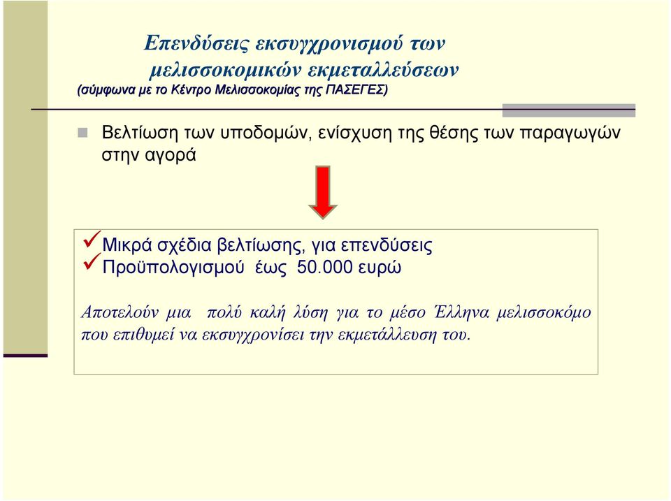 αγορά Μικρά σχέδια βελτίωσης, για επενδύσεις Προϋπολογισμού έως 50.