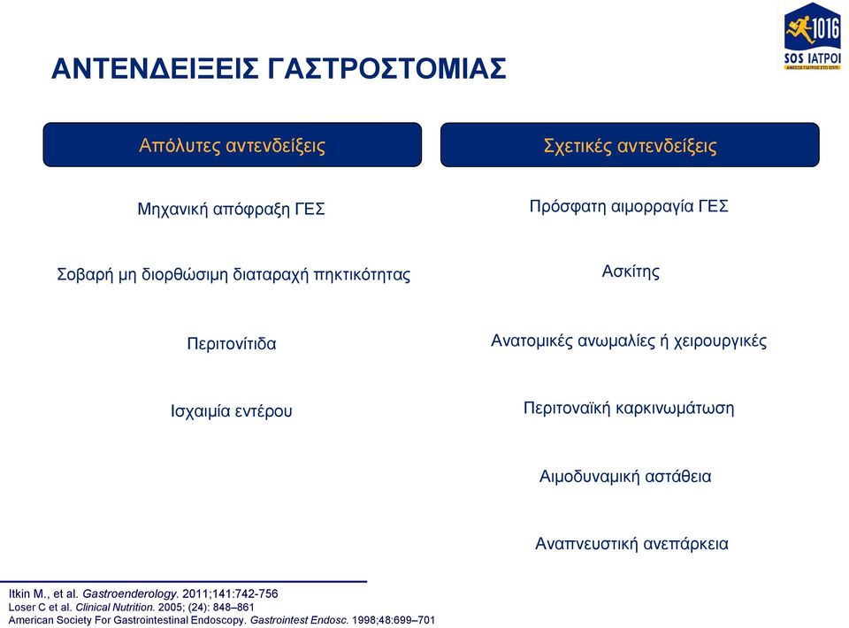 καρκινωμάτωση Αιμοδυναμική αστάθεια Αναπνευστική ανεπάρκεια Itkin M., et al. Gastroenderology.