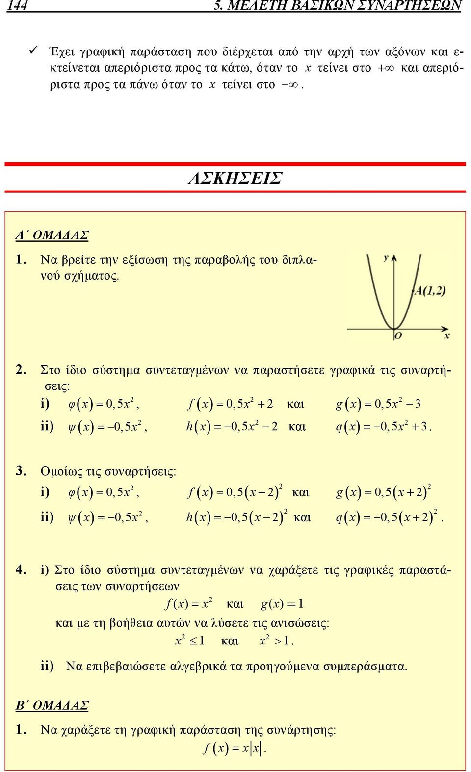 . Στο ίδιο σύστημα συντεταγμένων να παραστήσετε γραφικά τις συναρτήσεις: φ 0,5, f 0,5 και g 0,5 3 i) ii) ψ 0,5, h 0,5 και q 0,5 3. 3. Ομοίως τις συναρτήσεις: i) φ 0,5, f 0,5 και g0,5 ii) ψ 0,5, h0,5 και q 0,5.