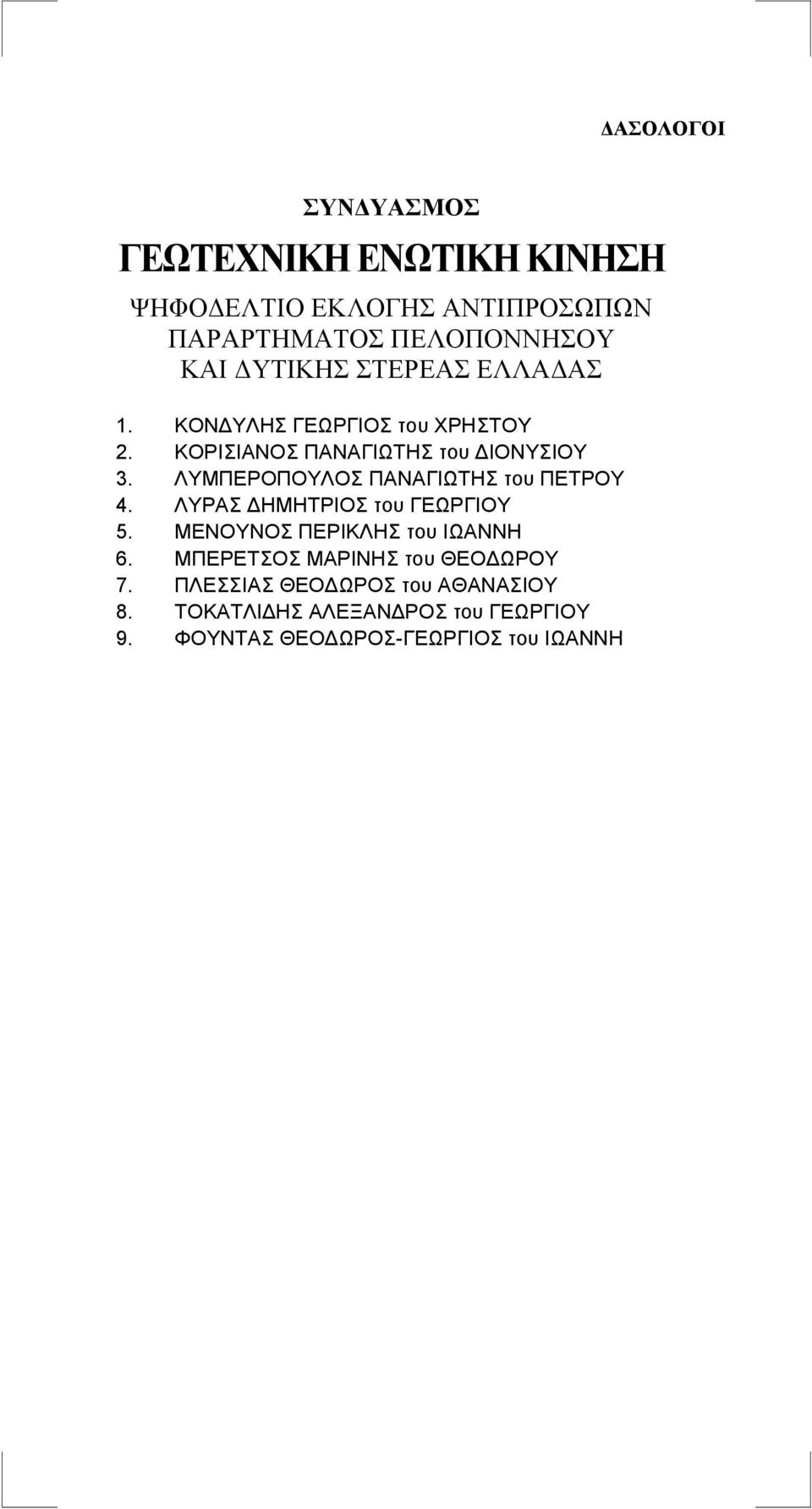 ΛΥΡΑΣ ΔΗΜΗΤΡΙΟΣ του ΓΕΩΡΓΙΟΥ 5. ΜΕΝΟΥΝΟΣ ΠΕΡΙΚΛΗΣ του ΙΩΑΝΝΗ 6.