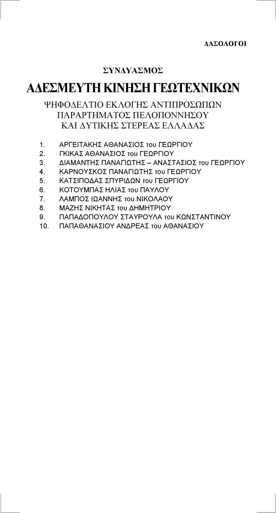 ΚΑΡΝΟΥΣΚΟΣ ΠΑΝΑΓΙΩΤΗΣ του ΓΕΩΡΓΙΟΥ 5. ΚΑΤΣΙΠΟΔΑΣ ΣΠΥΡΙΔΩΝ του ΓΕΩΡΓΙΟΥ 6.
