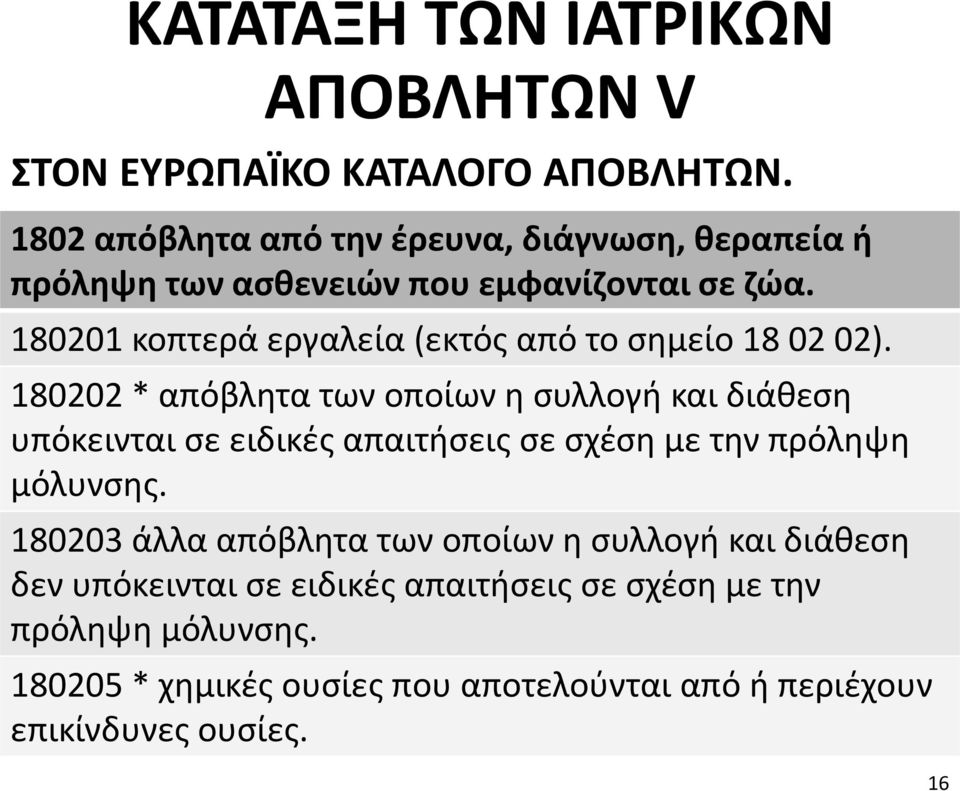 180201 κοπτερά εργαλεία (εκτός από το σημείο 18 02 02).