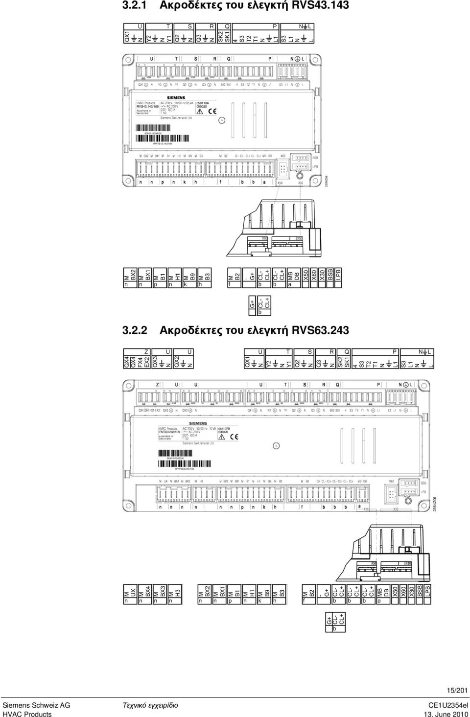 143/109 2354Z08 3.2.2 Ακροδέκτες του ελεγκτή RVS63.