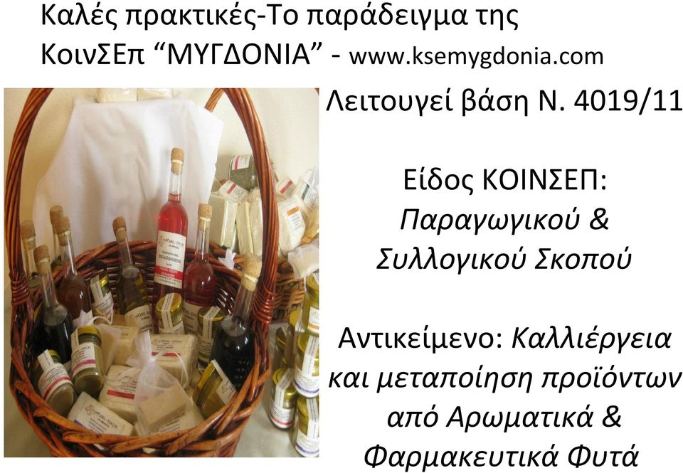 4019/11 Είδος ΚΟΙΝΣΕΠ: Παραγωγικού & Συλλογικού Σκοπού