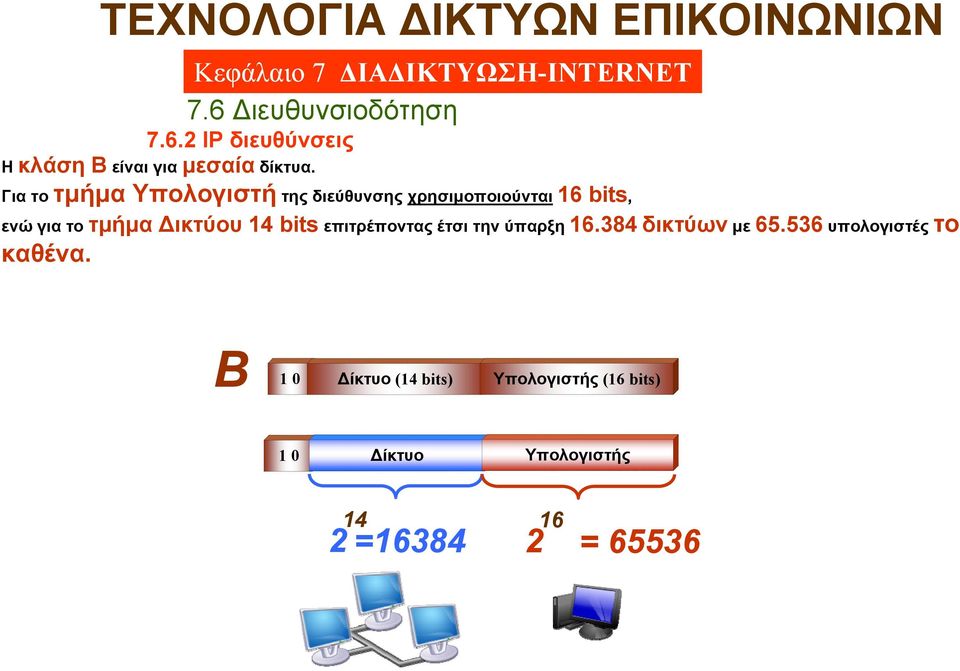 τμήμα Δικτύου 14 bits επιτρέποντας έτσι την ύπαρξη 16.384 δικτύων με 65.