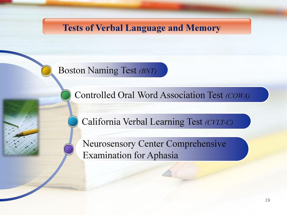 (COWA) California Verbal Learning Test (CVLT-C)