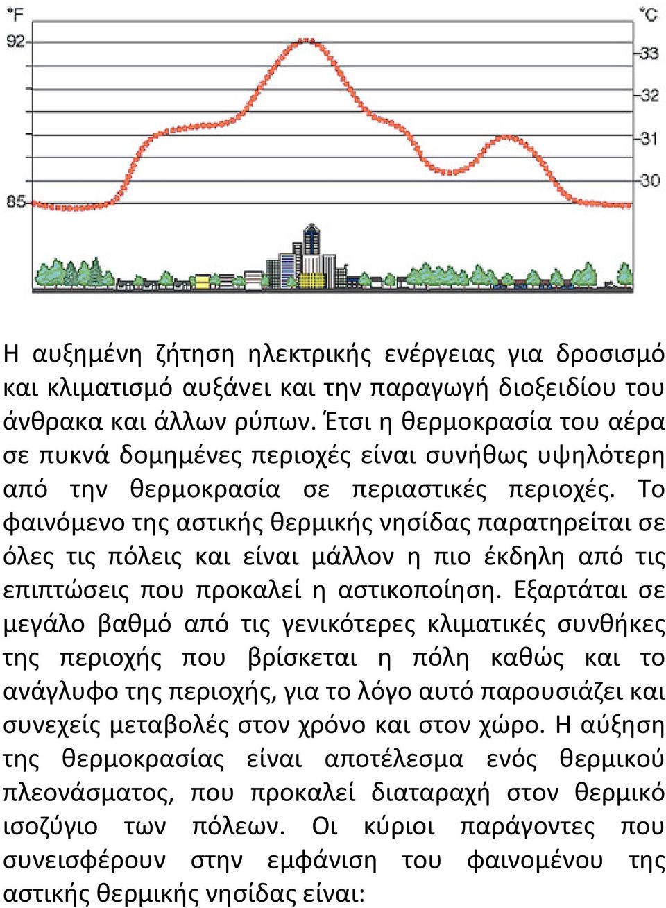 Το φαινόμενο της αστικής θερμικής νησίδας παρατηρείται σε όλες τις πόλεις και είναι μάλλον η πιο έκδηλη από τις επιπτώσεις που προκαλεί η αστικοποίηση.