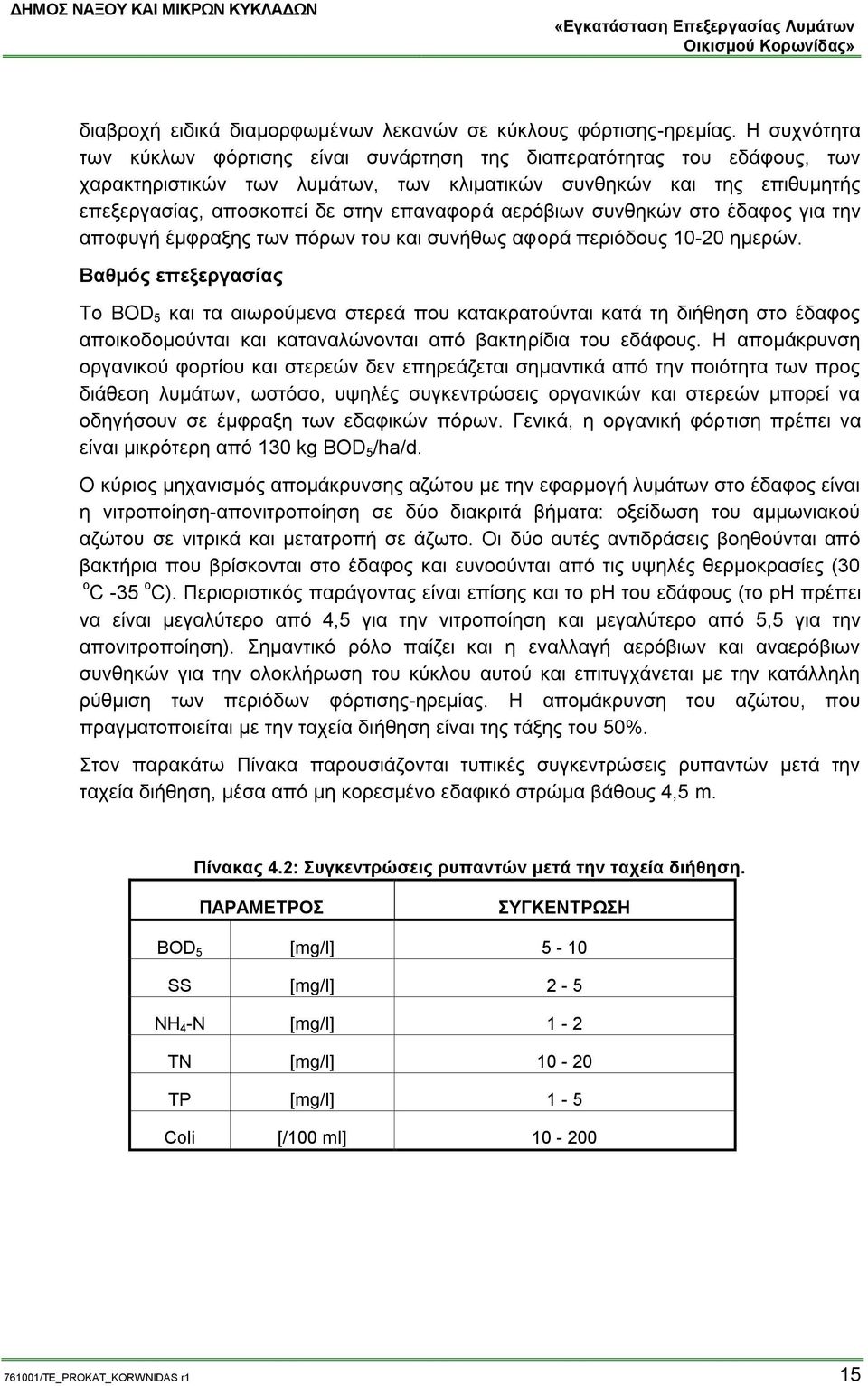 αερόβιων συνθηκών στο έδαφος για την αποφυγή έμφραξης των πόρων του και συνήθως αφορά περιόδους 10-20 ημερών.