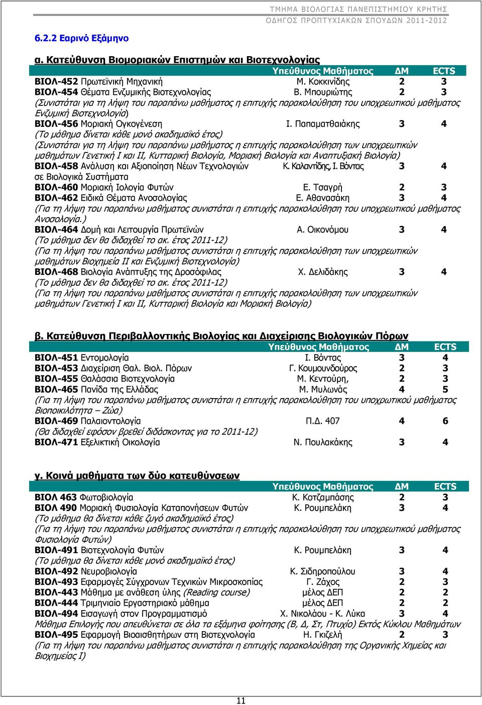 Παπαματθαιάκης 3 4 (Το μάθημα δίνεται κάθε μονό ακαδημαϊκό έτος) (Συνιστάται για τη λήψη του παραπάνω μαθήματος η επιτυχής παρακολούθηση των υποχρεωτικών μαθημάτων Γενετική Ι και ΙΙ, Κυτταρική