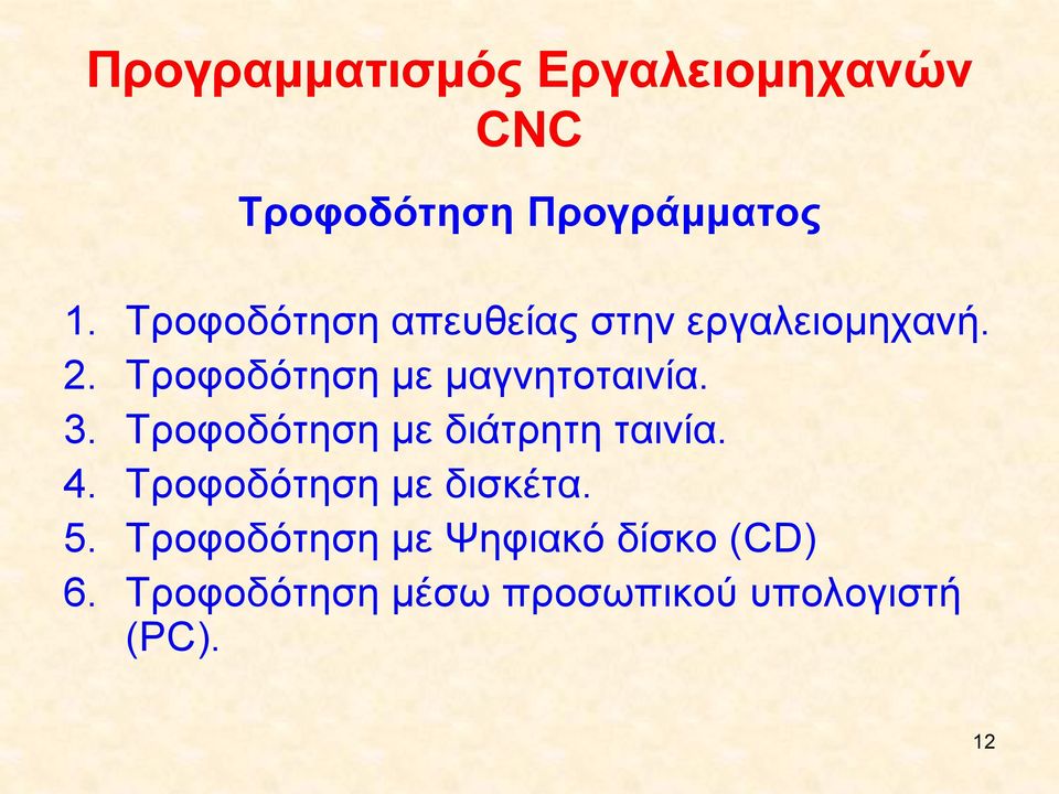 Τροφοδότηση με μαγνητοταινία. 3. Τροφοδότηση με διάτρητη ταινία. 4.