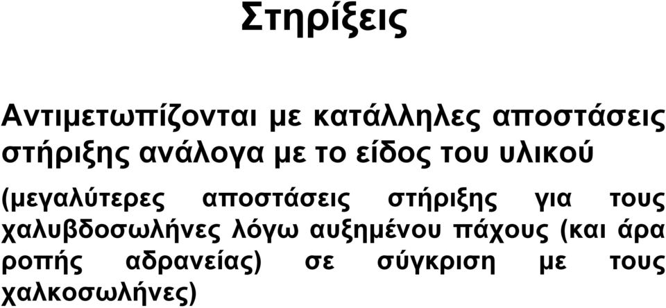 αποστάσεις στήριξης για τους χαλυβδοσωλήνες λόγω