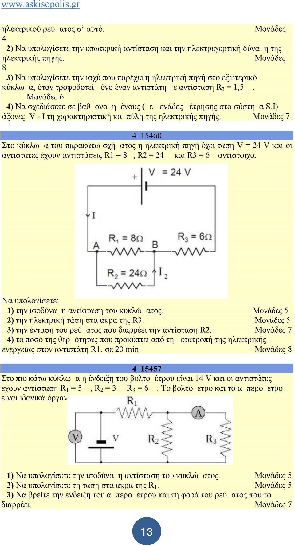 Δ4) Να σχεδιάσετε σε βαθμονομημένους (με μονάδες μέτρησης στο σύστημα S.I) άξονες V - I τη χαρακτηριστική καμπύλη της ηλεκτρικής πηγής.
