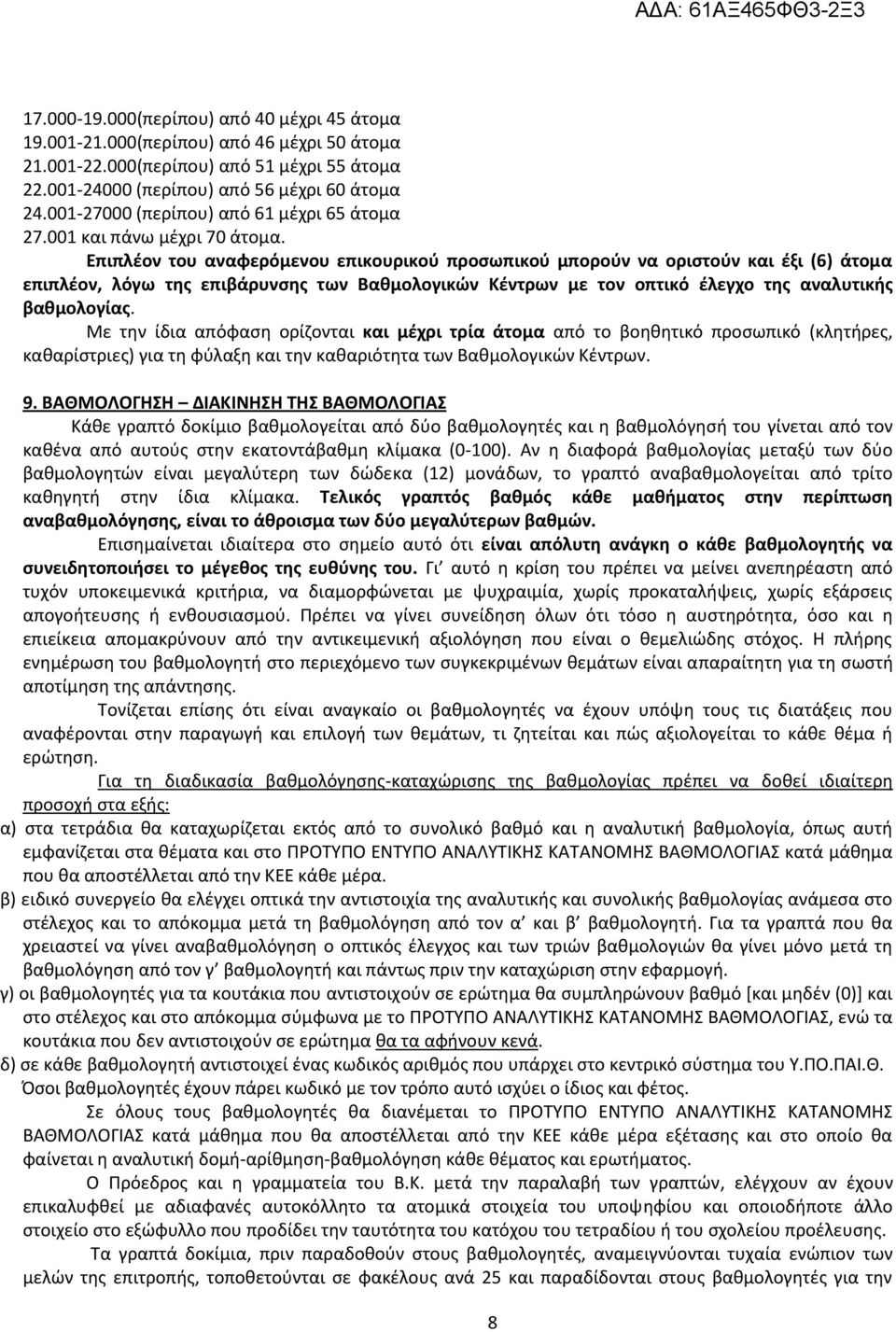 Επιπλζον του αναφερόμενου επικουρικοφ προςωπικοφ μποροφν να οριςτοφν και ζξι (6) άτομα επιπλζον, λόγω τθσ επιβάρυνςθσ των Βακμολογικϊν Κζντρων με τον οπτικό ζλεγχο τθσ αναλυτικισ βακμολογίασ.