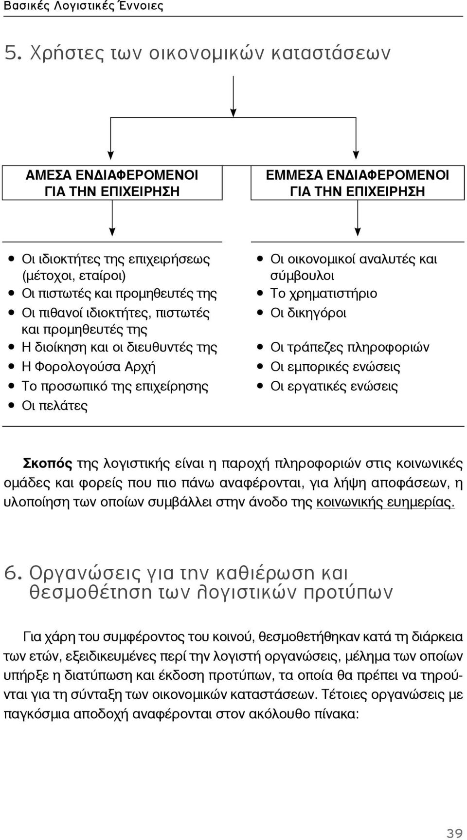 Οι πιθανοί ιδιοκτήτες, πιστωτές και προμηθευτές της Η διοίκηση και οι διευθυντές της Η Φορολογούσα Αρχή Το προσωπικό της επιχείρησης Οι πελάτες Οι οικονομικοί αναλυτές και σύμβουλοι Το χρηματιστήριο