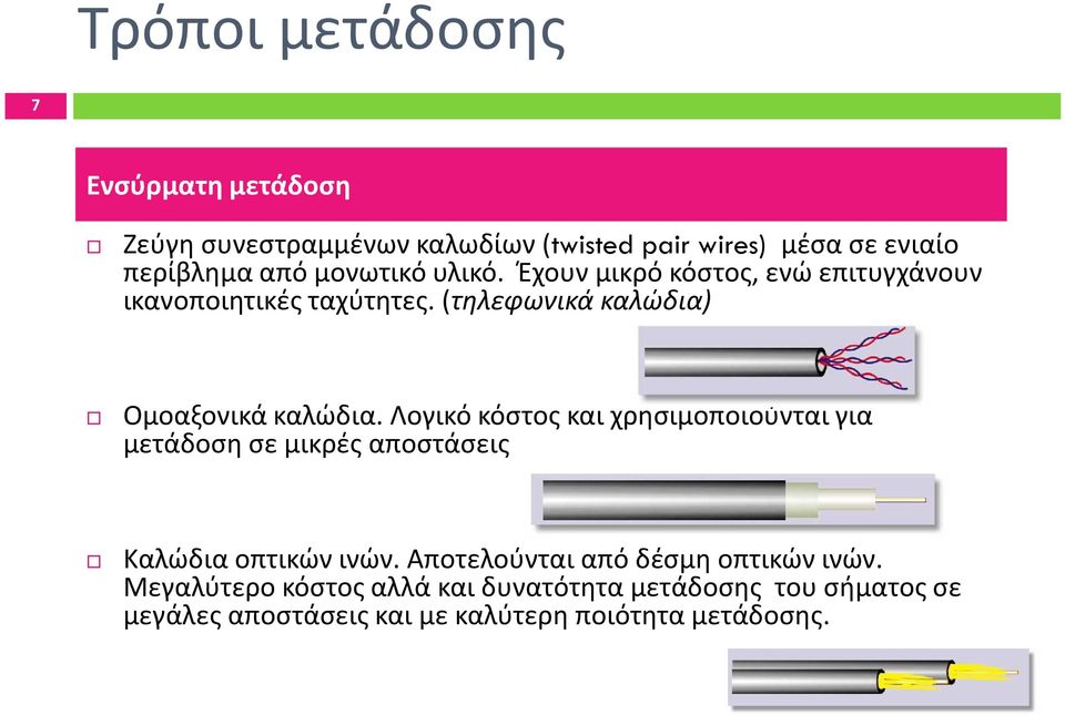 Λογικό κόστος και χρησιμοποιούνται για μετάδοση σε μικρές αποστάσεις Καλώδια οπτικών ινών.