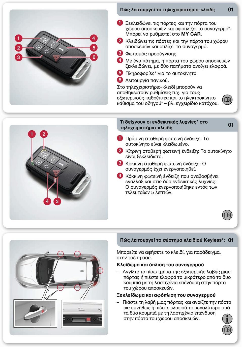 Πληροφορίες* για το αυτοκίνητο. Λειτουργία πανικού. Στο τηλεχειριστήριο-κλειδί μπορούν να αποθηκευτούν ρυθμίσεις π.χ. για τους εξωτερικούς καθρέπτες και το ηλεκτροκίνητο κάθισμα του οδηγού* βλ.