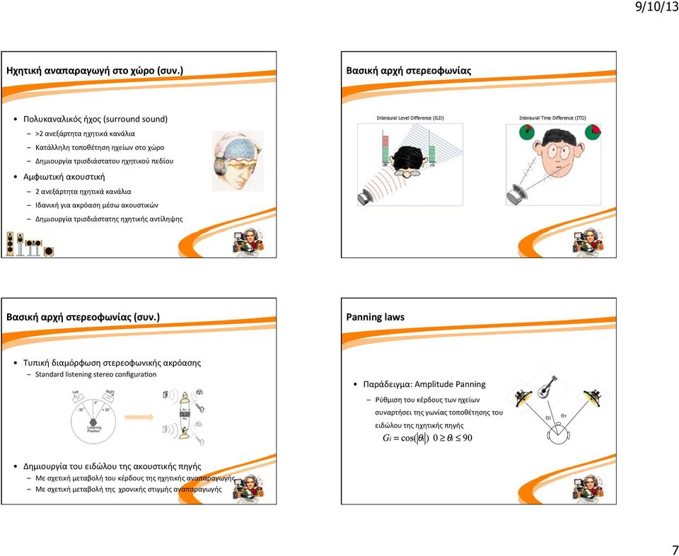 2(ανεξάρτητα(ηχητικά(κανάλια( Ιδανική(για(ακρόαση(μέσω(ακουστικών( Δημιουργία(τρισδιάστατης(ηχητικής(αντίληψης( Interaural Level Difference (ILD) Interaural Time Difference (ITD)
