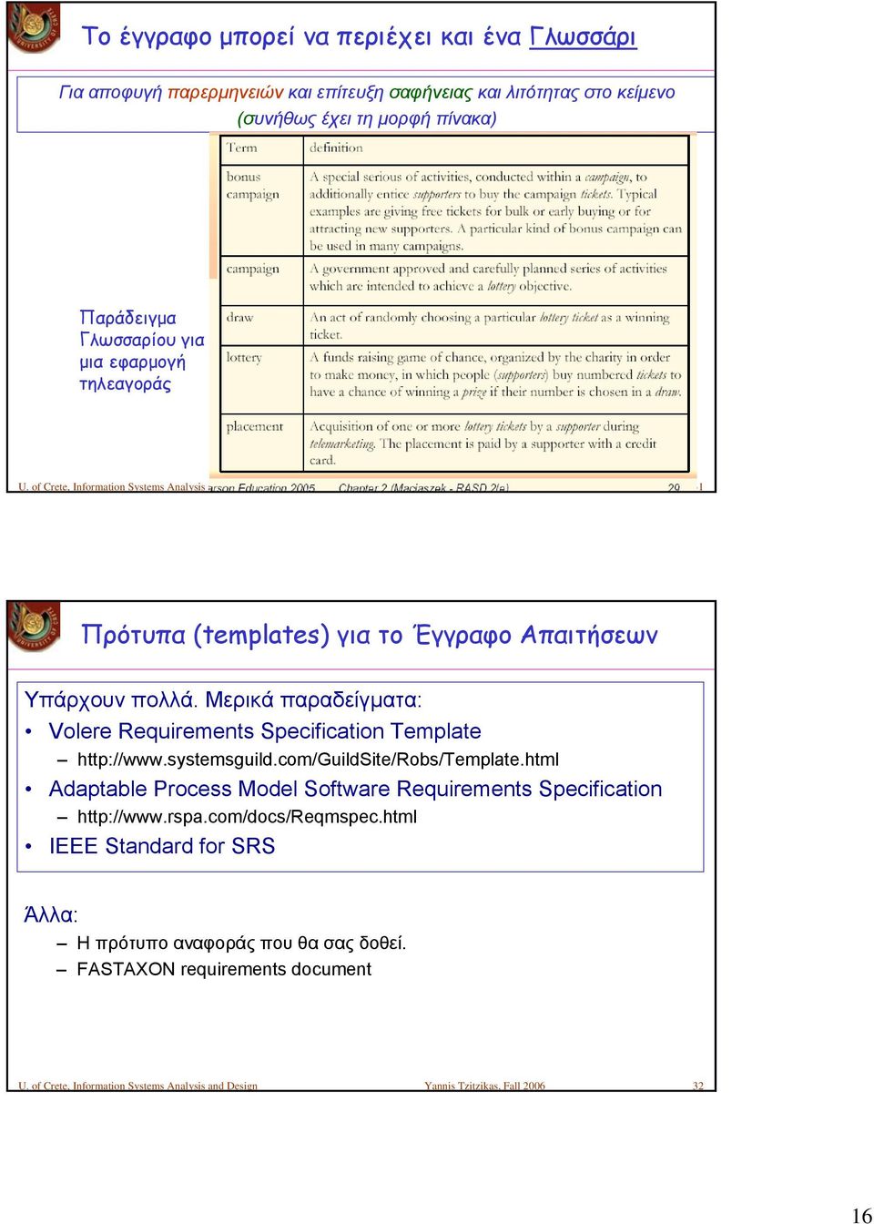 Μερικά παραδείγματα: Volere Requirements Specification Template http://www.systemsguild.com/guildsite/robs/template.