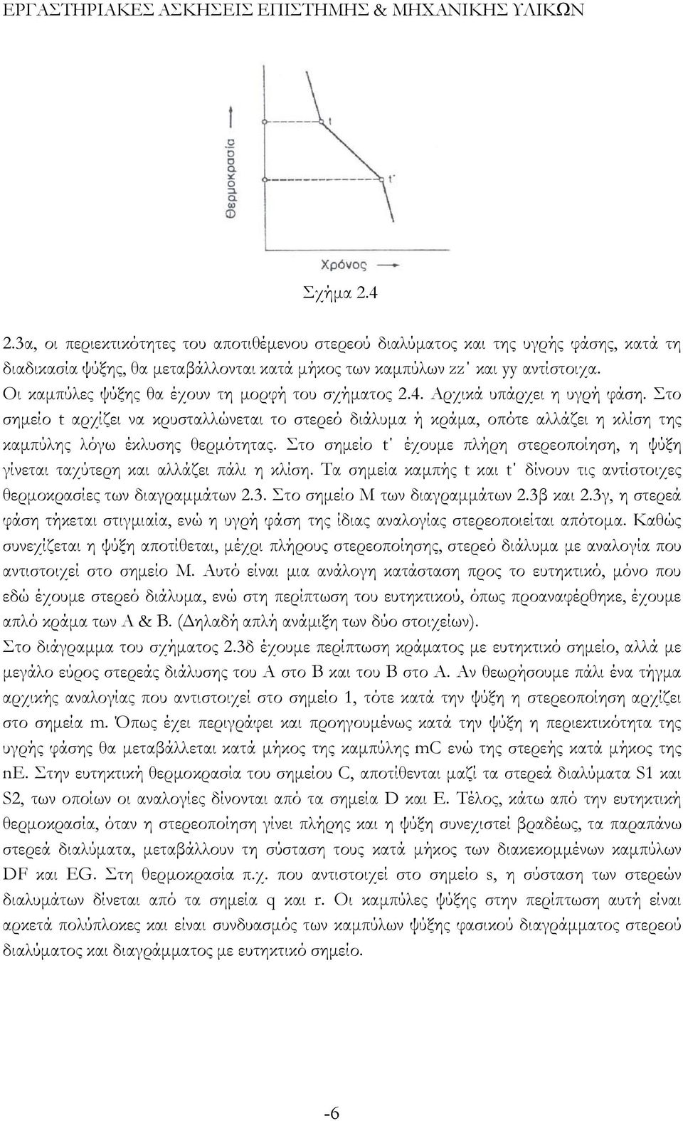 Στο σημείο t αρχίζει να κρυσταλλώνεται το στερεό διάλυμα ή κράμα, οπότε αλλάζει η κλίση της καμπύλης λόγω έκλυσης θερμότητας.