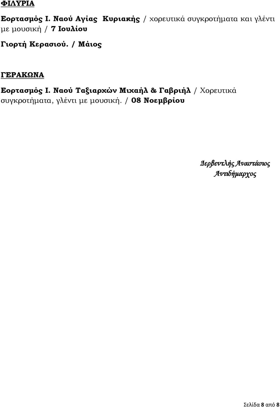 Ιουλίου Γιορτή Κερασιού. / Μάιος ΓΕΡΑΚΩΝΑ Εορτασμός Ι.