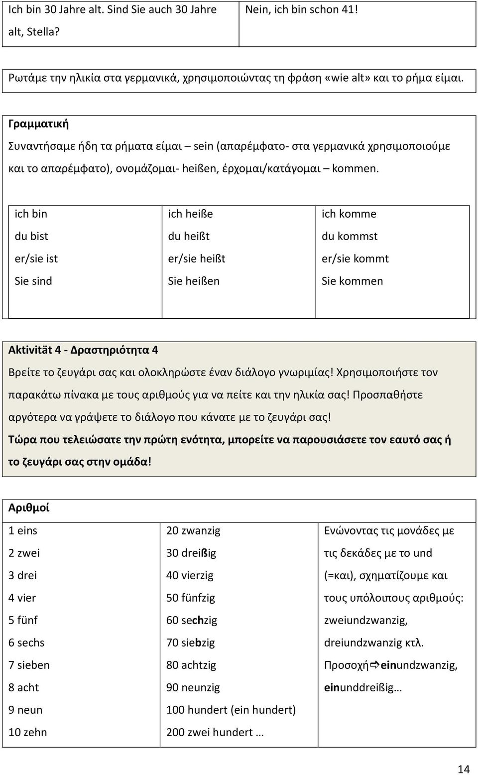 ich bin du bist er/sie ist Sie sind ich heiße du heißt er/sie heißt Sie heißen ich komme du kommst er/sie kommt Sie kommen Aktivität 4 - Δραστηριότητα 4 Βρείτε το ζευγάρι σας και ολοκληρώστε έναν