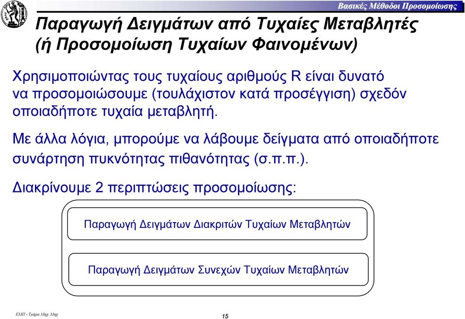 τυχαία µεταβλητή. Με άλλα λόγια, µπορούµε να λάβουµε δείγµατα από οποιαδήποτε συνάρτηση πυκνότητας πιθανότητας (σ.π.π.).