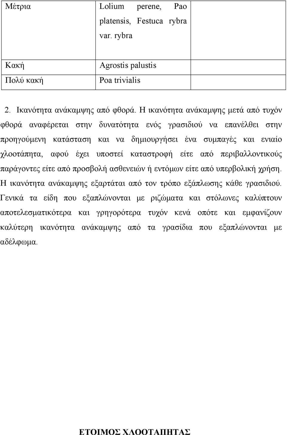 έχει υποστεί καταστροφή είτε από περιβαλλοντικούς παράγοντες είτε από προσβολή ασθενειών ή εντόµων είτε από υπερβολική χρήση.