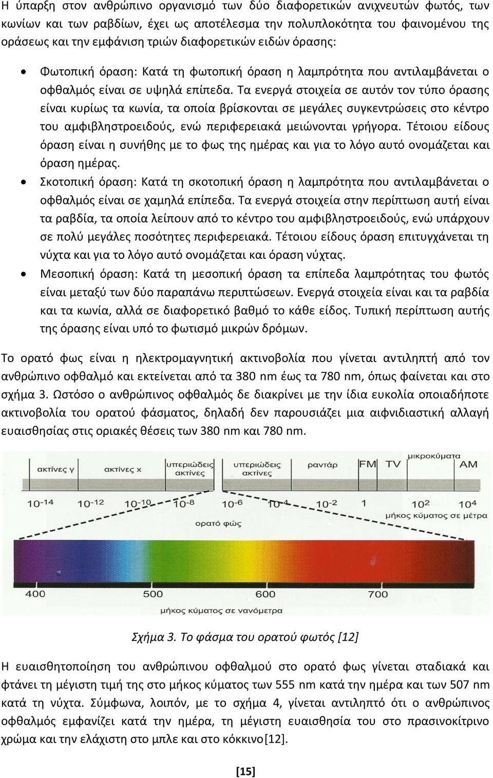 Τα ενεργά στοιχεία σε αυτόν τον τύπο όρασης είναι κυρίως τα κωνία, τα οποία βρίσκονται σε μεγάλες συγκεντρώσεις στο κέντρο του αμφιβληστροειδούς, ενώ περιφερειακά μειώνονται γρήγορα.