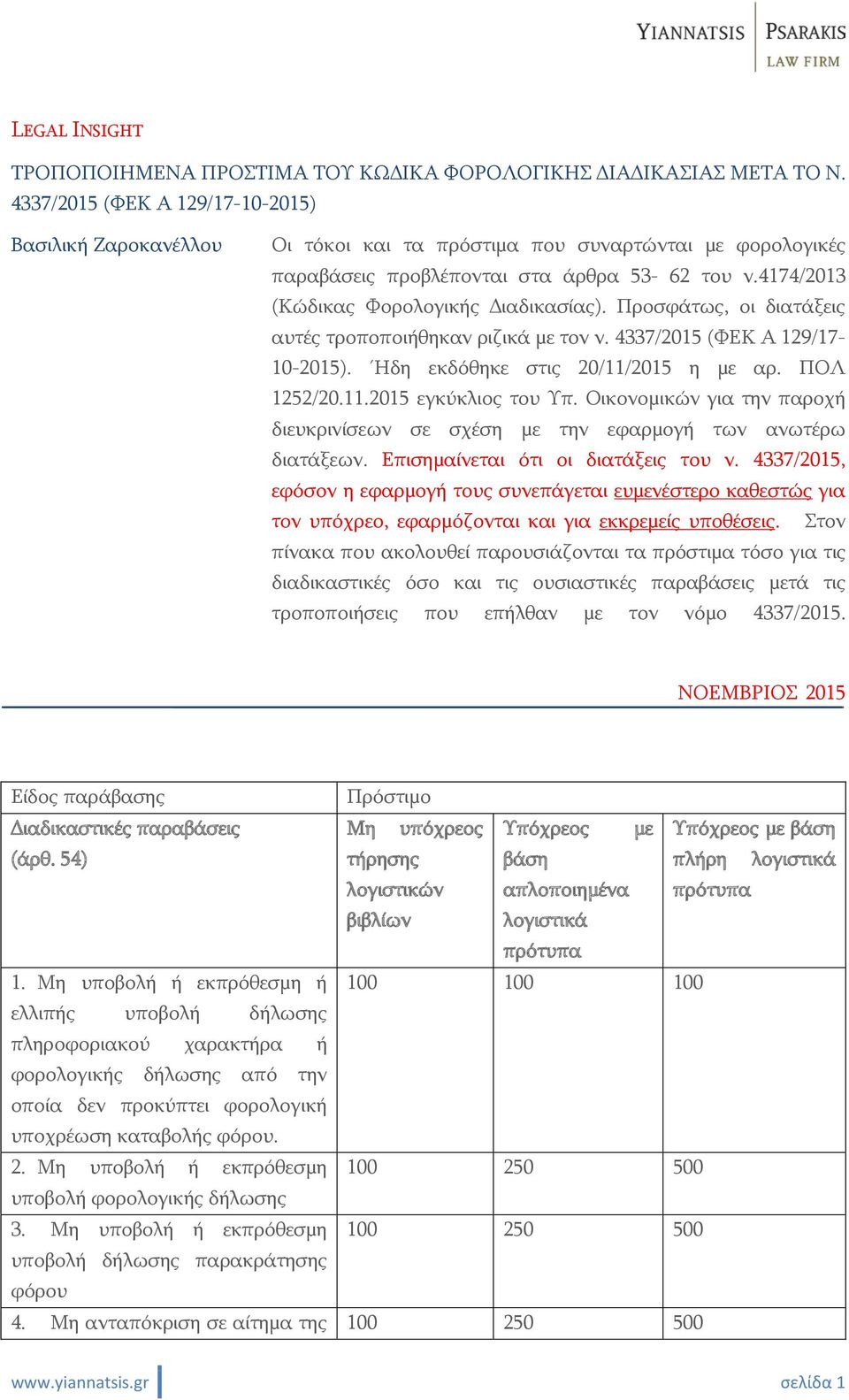 4174/2013 (Κώδικας Φορολογικής Διαδικασίας). Προσφάτως, οι διατάξεις αυτές τροποποιήθηκαν ριζικά με τον ν. 4337/2015 (ΦΕΚ Α 129/17-10-2015). Ήδη εκδόθηκε στις 20/11/2015 η με αρ. ΠΟΛ 1252/20.11.2015 εγκύκλιος του Υπ.