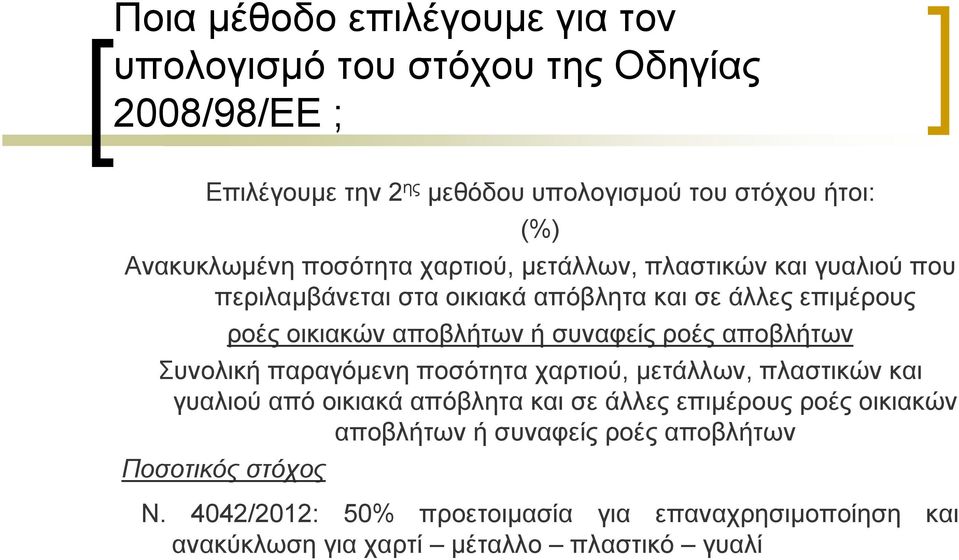 ή συναφείς ροές αποβλήτων Συνολική παραγόμενη ποσότητα χαρτιού, μετάλλων, πλαστικών και γυαλιού από οικιακά απόβλητα και σε άλλες επιμέρους ροές