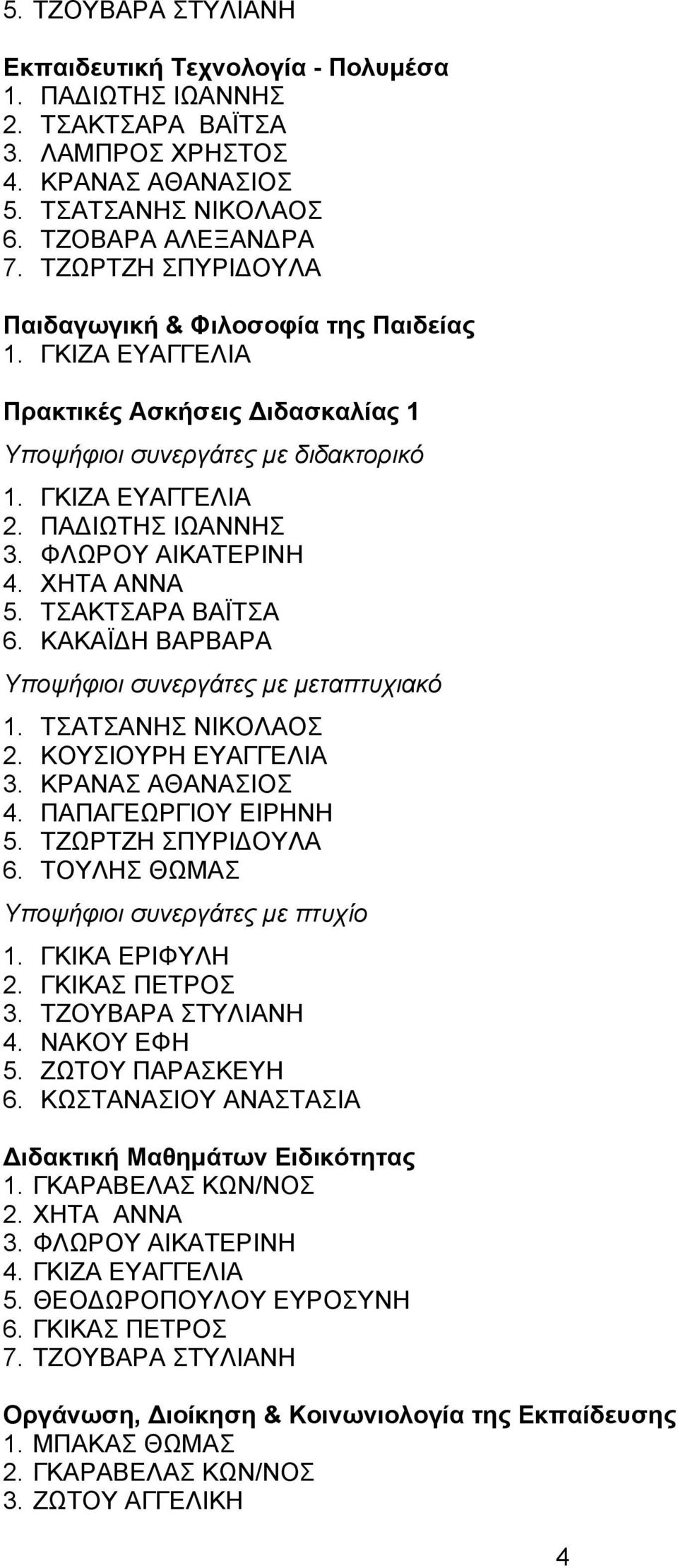 ΤΣΑΚΤΣΑΡΑ ΒΑΪΤΣΑ 6. ΚΑΚΑΪΔΗ ΒΑΡΒΑΡΑ 1. ΤΣΑΤΣΑΝΗΣ ΝΙΚΟΛΑΟΣ 2. ΚΟΥΣΙΟΥΡΗ ΕΥΑΓΓΕΛΙΑ 3. ΚΡΑΝΑΣ ΑΘΑΝΑΣΙΟΣ 4. ΠΑΠΑΓΕΩΡΓΙΟΥ ΕΙΡΗΝΗ 5. ΤΖΩΡΤΖΗ ΣΠΥΡΙΔΟΥΛΑ 6. ΤΟΥΛΗΣ ΘΩΜΑΣ 1. ΓΚΙΚΑ ΕΡΙΦΥΛΗ 2. ΓΚΙΚΑΣ ΠΕΤΡΟΣ 3.