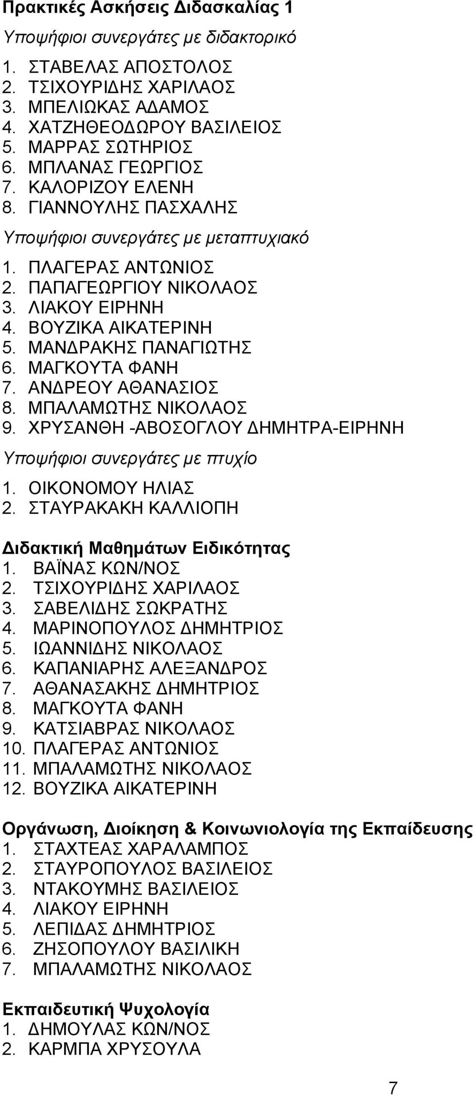 ΧΡΥΣΑΝΘΗ -ΑΒΟΣΟΓΛΟΥ ΔΗΜΗΤΡΑ-ΕΙΡΗΝΗ 1. ΟΙΚΟΝΟΜΟΥ ΗΛΙΑΣ 2. ΣΤΑΥΡΑΚΑΚΗ ΚΑΛΛΙΟΠΗ Διδακτική Μαθημάτων Ειδικότητας 1. ΒΑΪΝΑΣ ΚΩΝ/ΝΟΣ 2. ΤΣΙΧΟΥΡΙΔΗΣ ΧΑΡΙΛΑΟΣ 3. ΣΑΒΕΛΙΔΗΣ ΣΩΚΡΑΤΗΣ 4.