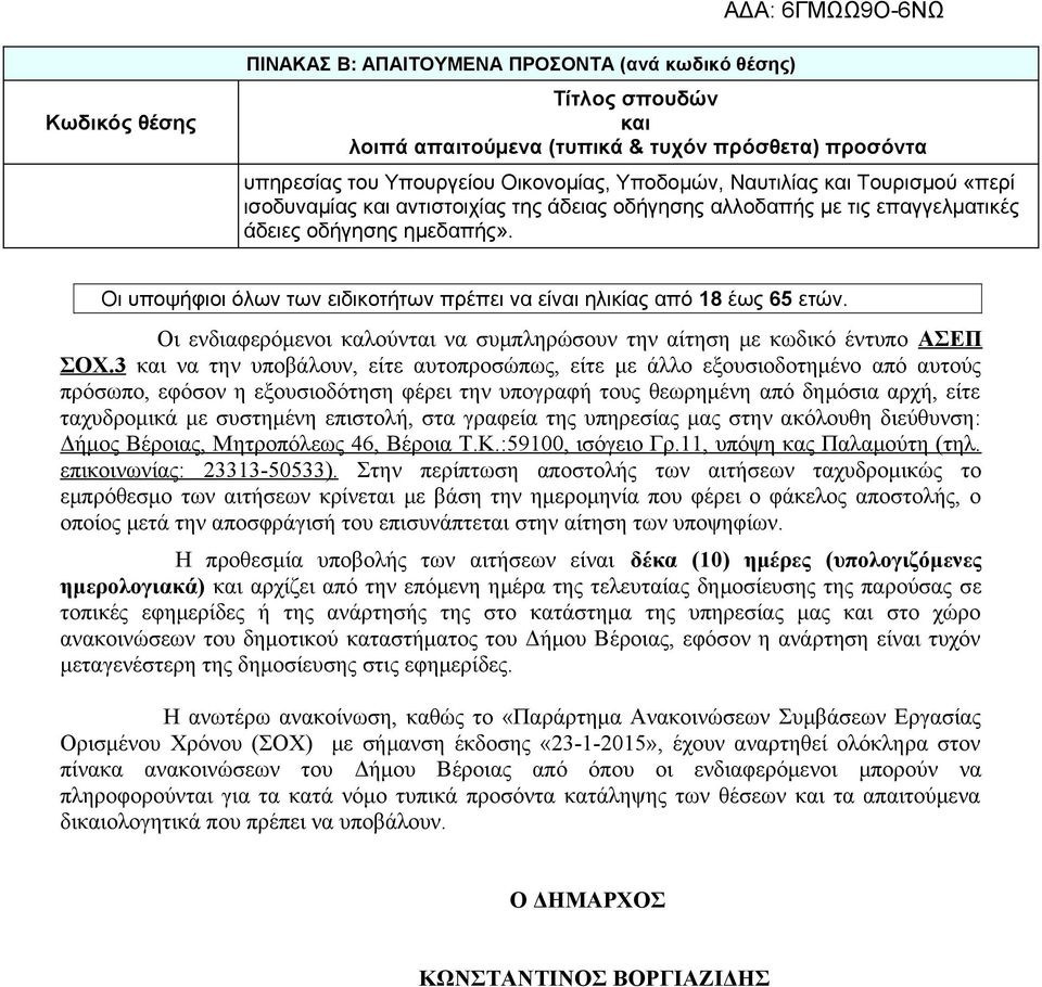 3 να την υποβάλουν, είτε αυτοπροσώπως, είτε με άλλο εξουσιοδοτημένο από αυτούς πρόσωπο, εφόσον η εξουσιοδότηση φέρει την υπογραφή τους θεωρημένη από δημόσια αρχή, είτε ταχυδρομικά με συστημένη