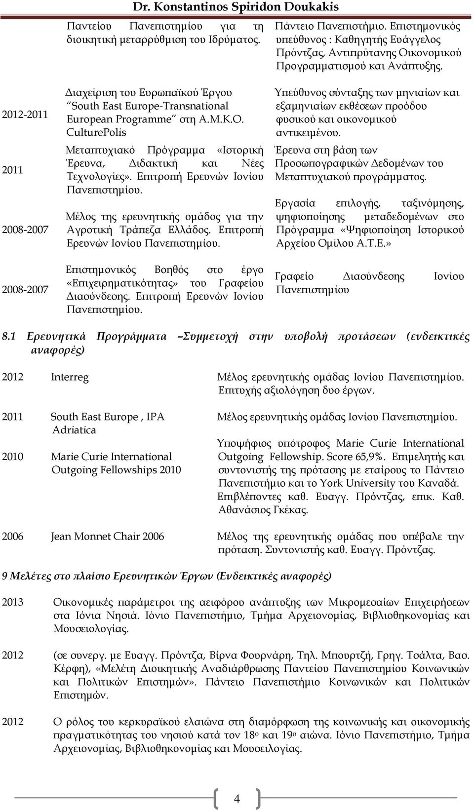 2012-2011 2011 2008-2007 2008-2007 Διαχείριση του Ευρωπαϊκού Έργου South East Europe-Transnational European Programme στη Α.Μ.Κ.Ο.