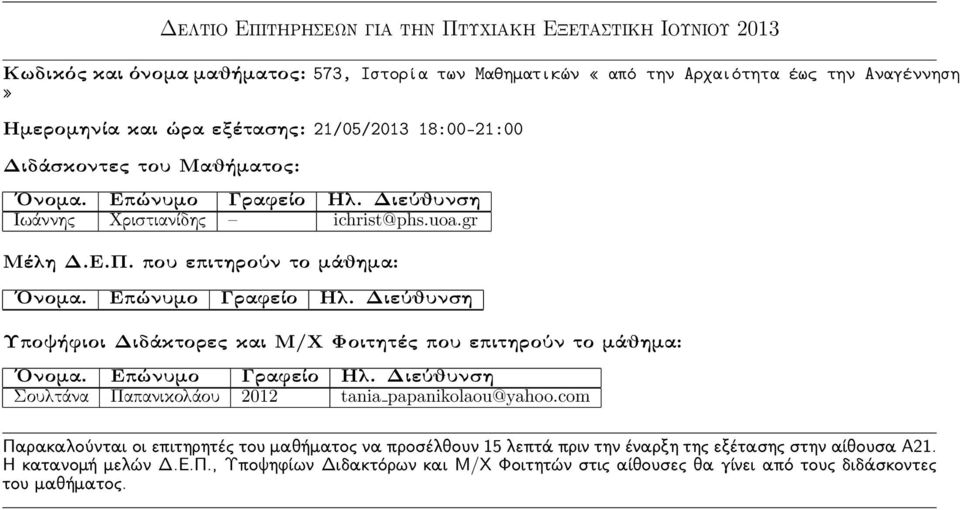 εξέτασης: 21/05/2013 18:00-21:00 Ιωάννης Χριστιανίδης