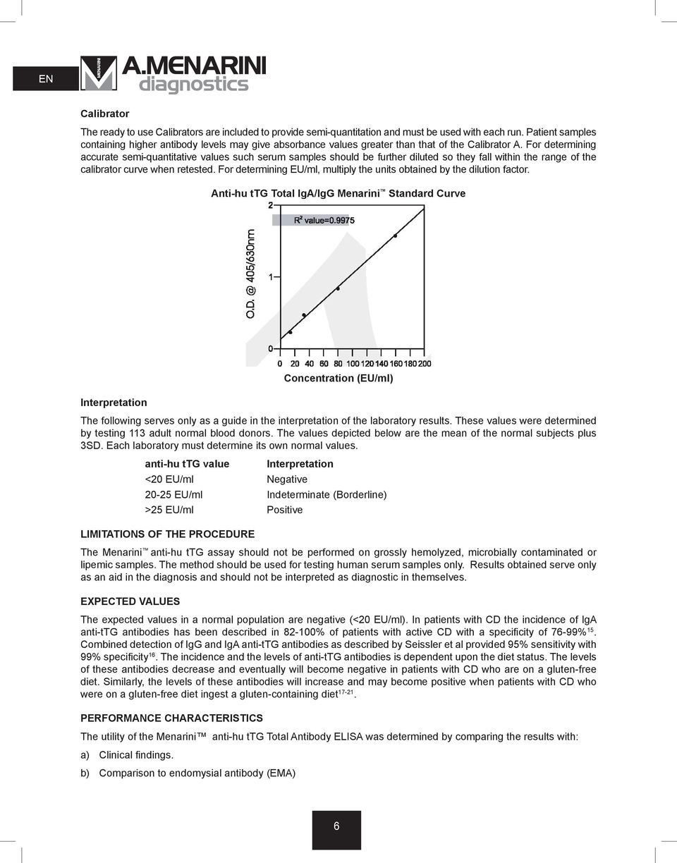 For determining accurate semi-quantitative values such serum samples should be further diluted so they fall within the range of the calibrator curve when retested.