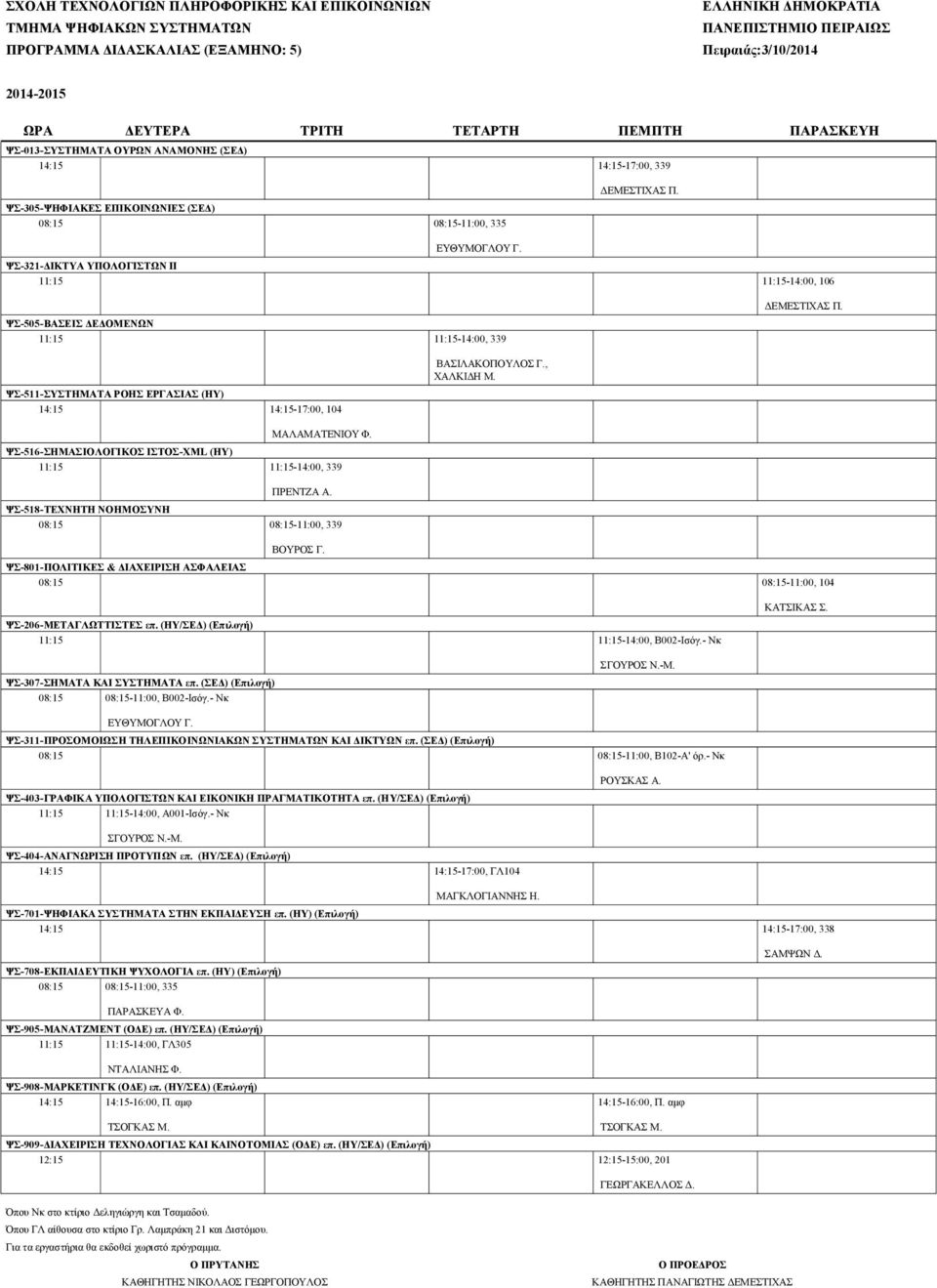 ΨΣ-516-ΣΗΜΑΣΙΟΛΟΓΙΚΟΣ ΙΣΤΟΣ-XML (ΗΥ) 11:15 11:15-14:00, 339 ΠΡΕΝΤΖΑ Α. ΨΣ-518-ΤΕΧΝΗΤΗ ΝΟΗΜΟΣΥΝΗ 08:15 08:15-11:00, 339 ΒΟΥΡΟΣ Γ.
