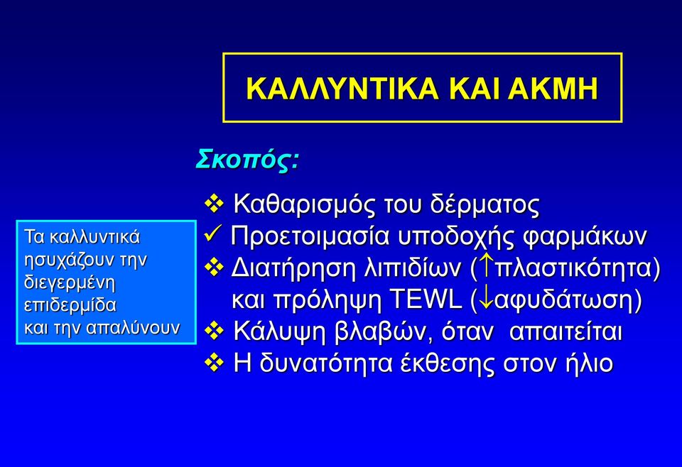 υποδοχής φαρμάκων Διατήρηση λιπιδίων ( πλαστικότητα) και πρόληψη TEWL