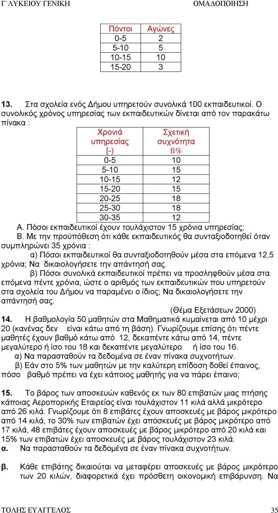 Πόσοι εκπαιδευτικοί έχουν τουλάχιστον 15 χρόνια υπηρεσίας; Β.