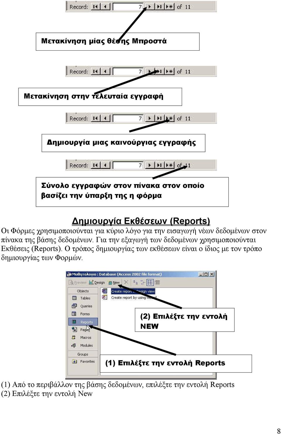 Για την εξαγωγή των δεδομένων χρησιμοποιούνται Εκθέσεις (Reports). Ο τρόπος δημιουργίας των εκθέσεων είναι ο ίδιος με τον τρόπο δημιουργίας των Φορμών.